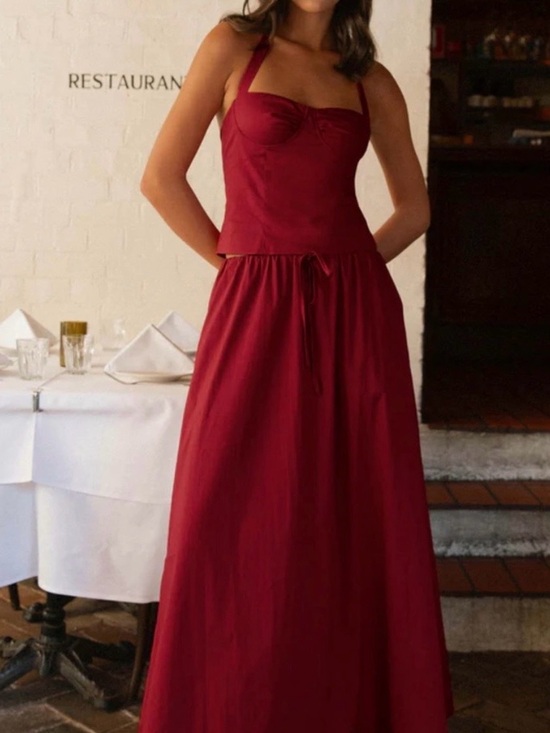 Peppermayo Dresses & Skirts - Peppermayo Wine-Red Halter Top and Maxi Skirt